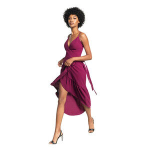 Dress The Population Women Delphine Crepe Wrap Midi Dress In Dark Magenta Size M